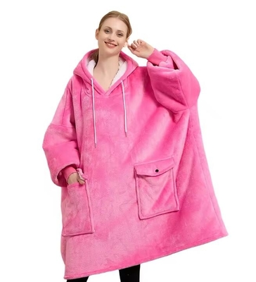 acheter Couleur soyeuse Couverture Sherpa Hoodie surdimensionnée Couverture à capuche plus longue online manufacture