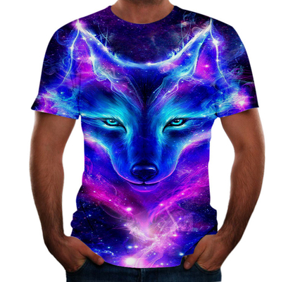 T-shirt homme surdimensionné de l'été Loup renard 3D imprimé numérique Cou rond