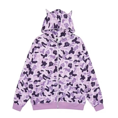 Tout est imprimé Hoodie surdimensionné coton fermeture à glissière Up Sweatshirt anti-rides