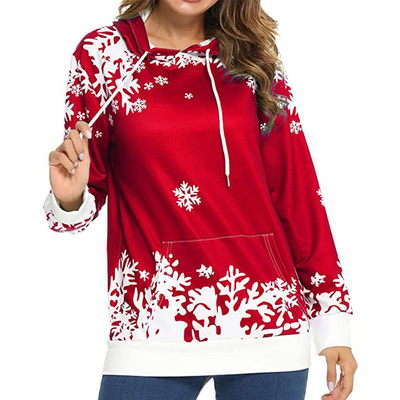 Modèle de flocon de neige imprimé Hoodie surdimensionné Sweatshirt de Noël pour femmes sur mesure