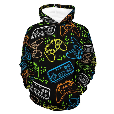 T-shirt à capuche pour homme à manches longues imprimé en 3D à la corde à dessin T-shirt de mode décontracté avec gros poches
