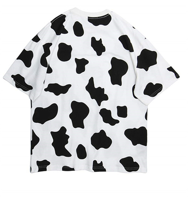 T-shirt court à manches courtes, col rond, cou, couleur de vache, imprimé d'été, T-shirt surdimensionné, T-shirt haut