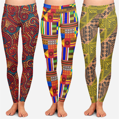 Des symboles géométriques Kente colorés Art africain Leggings imprimés Leggings haute taille de yoga Sublimation Leggings imprimés pour femmes